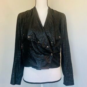 BLANKNYC Women’s Vegan Crinkled Black Faux Leather Slim Fit Moto-Jacket Medium